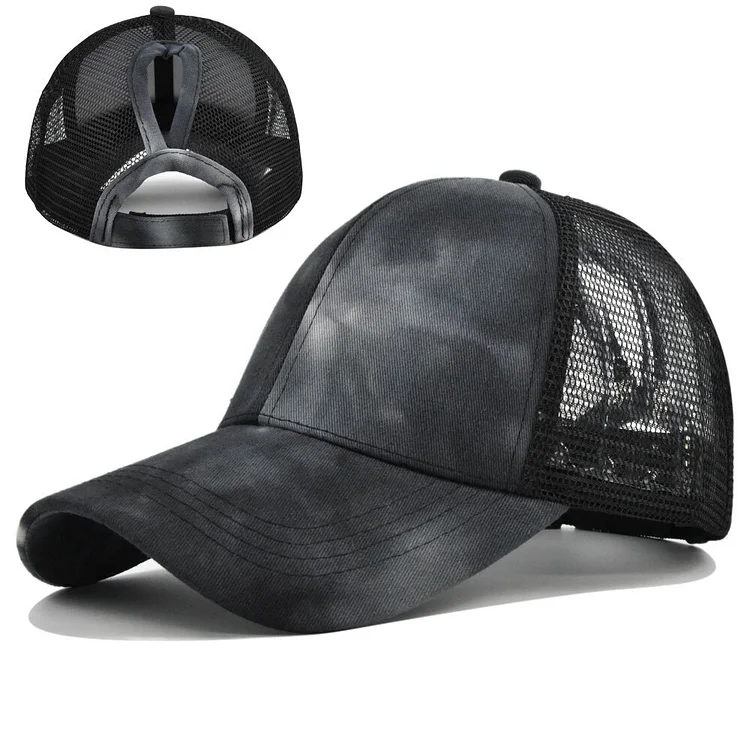 Foreign Trade Popular Style Tie-Dye Mesh Cap Cotton Tie-Dye Ponytail Baseball Cap All-Matching Sun Hat Female Topless Hat Woven