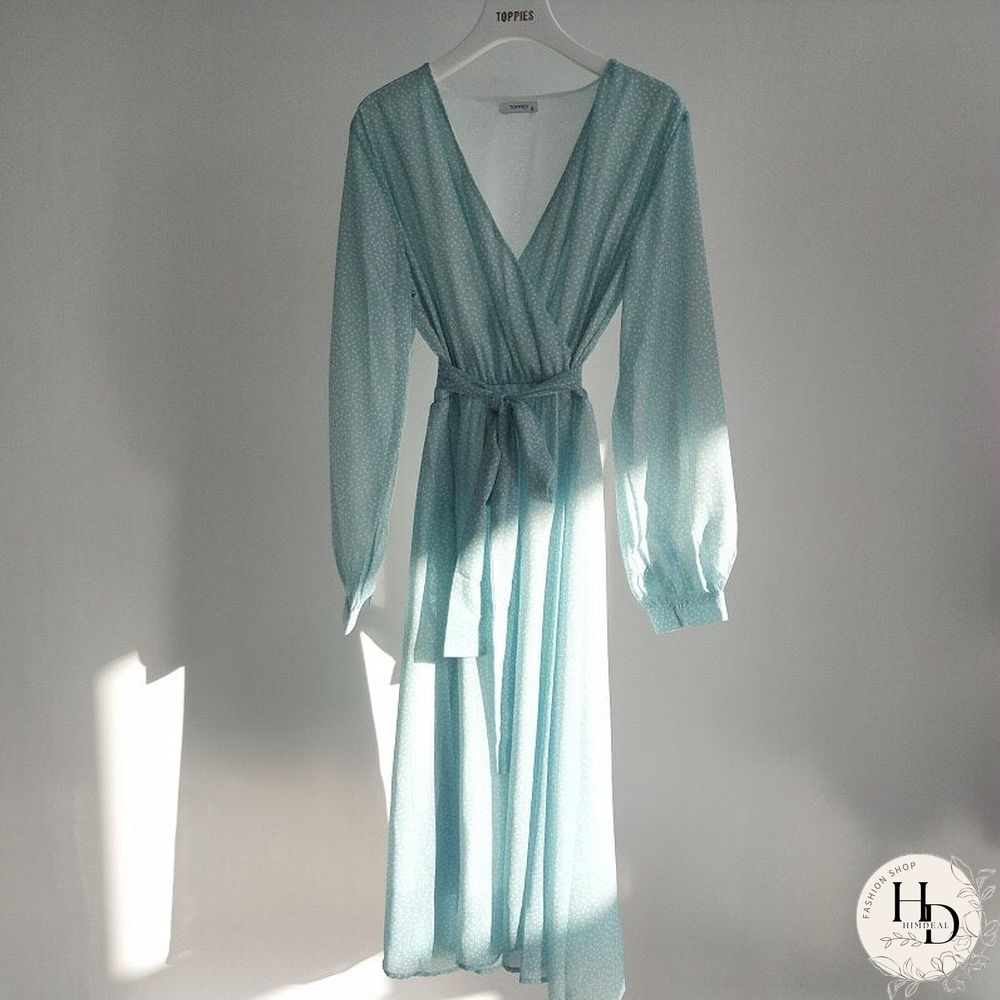 Toppies Women Dress Heart Print vestidos Wrap around v neck Long sleeve Fashion Pink Chiffon Dresses