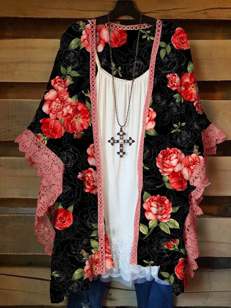 Oversized Casual Printed Kimono P178353201