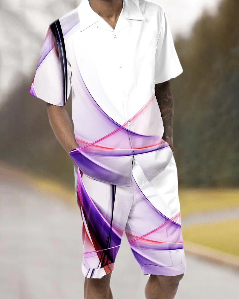 Short Sleeve Suit Two Piece Printed Walking Shorts