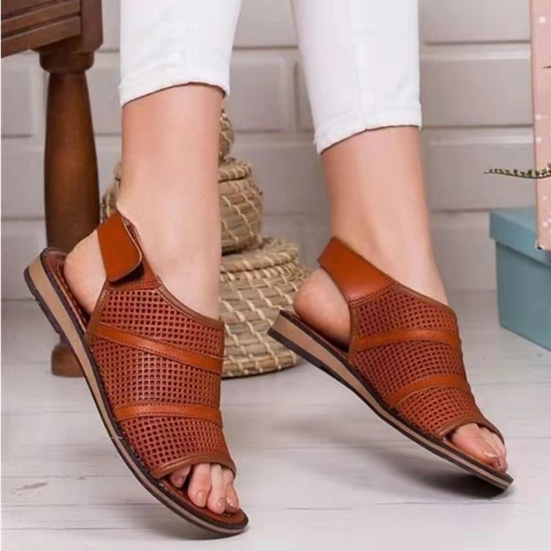 Fish mouth flat mesh ladies casual shoes