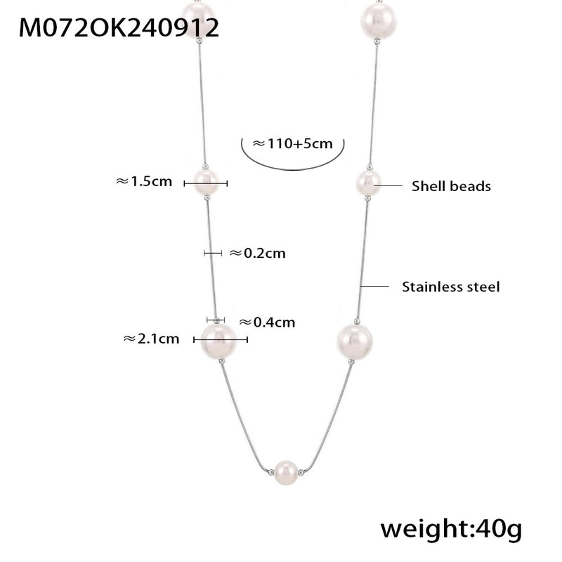 Europe And America Geometric Highlight Shell Pearls Sweater Chain Stainless Steel 18K Gold Plated PVD Long Sweater Accessories