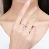 Dainty Flower Pendant Ring 925 Sterling Silver with Milky Stone