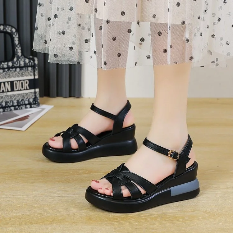 Colourp Colourp Out Buckle Sandals Women 2023 Summer New Dew Toe Casual Retro Flat Roman Sandals Women's Shoes