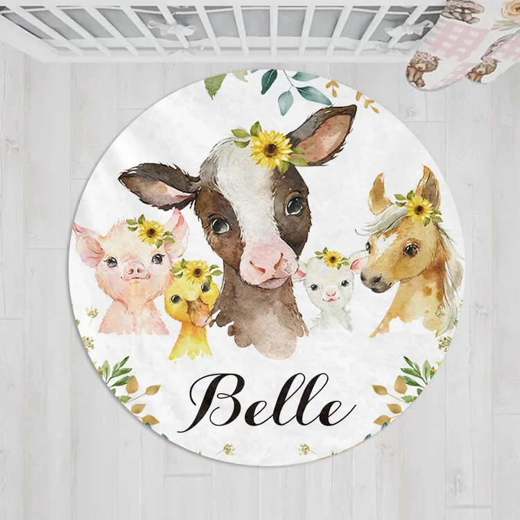 Personalized Baby Farm Animals Round Rug|R156