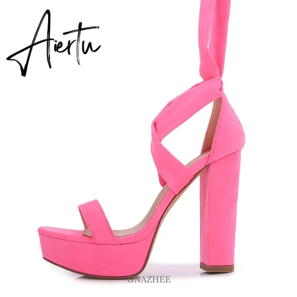 High Heels Chunky Block Platform Heels For Women Strappy Gladiator Sexy Open Toe Heels Dressy Pumps Sandals Shoes Aiertu
