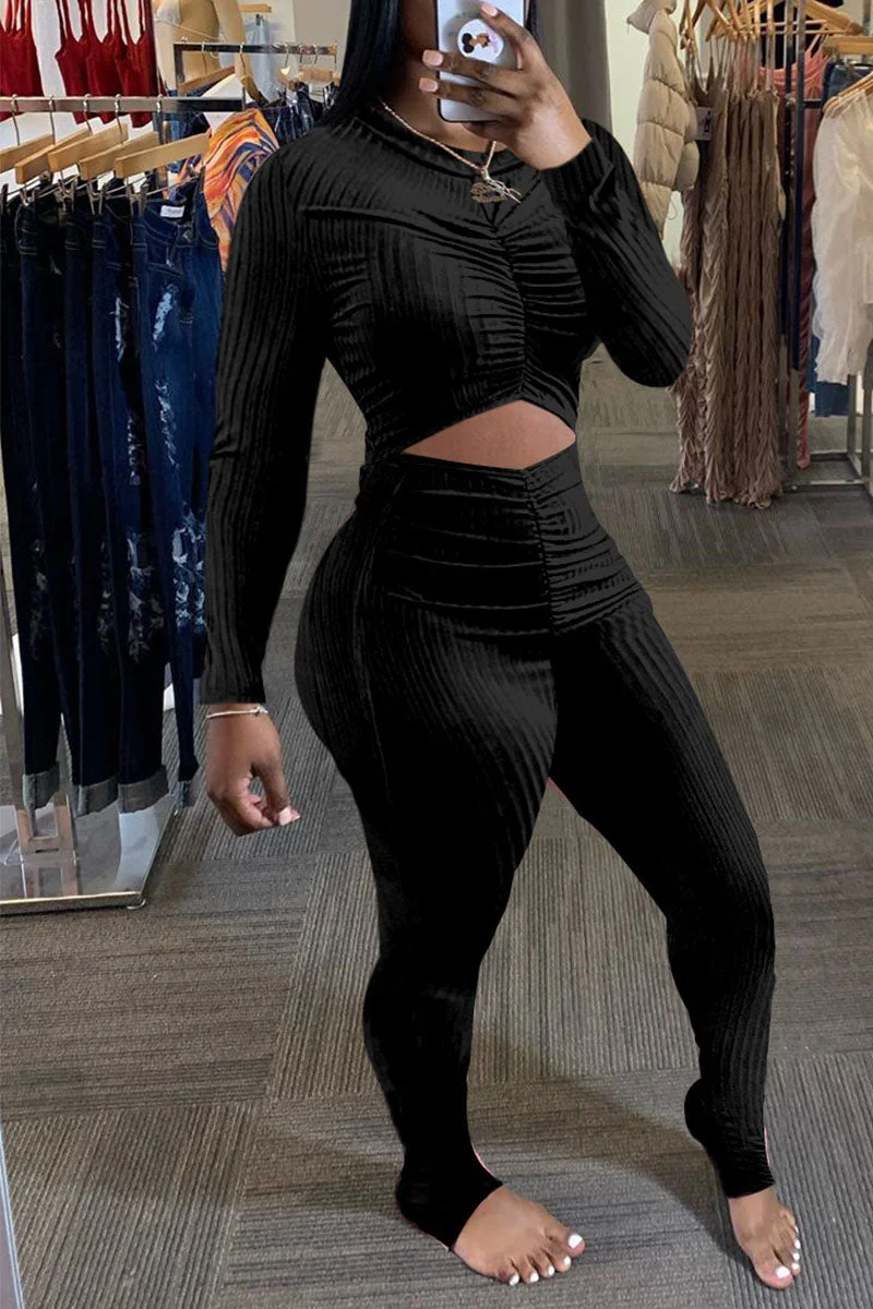 Sexy Solid Hollowed Out Split Joint Fold O Neck Regular Jumpsuits