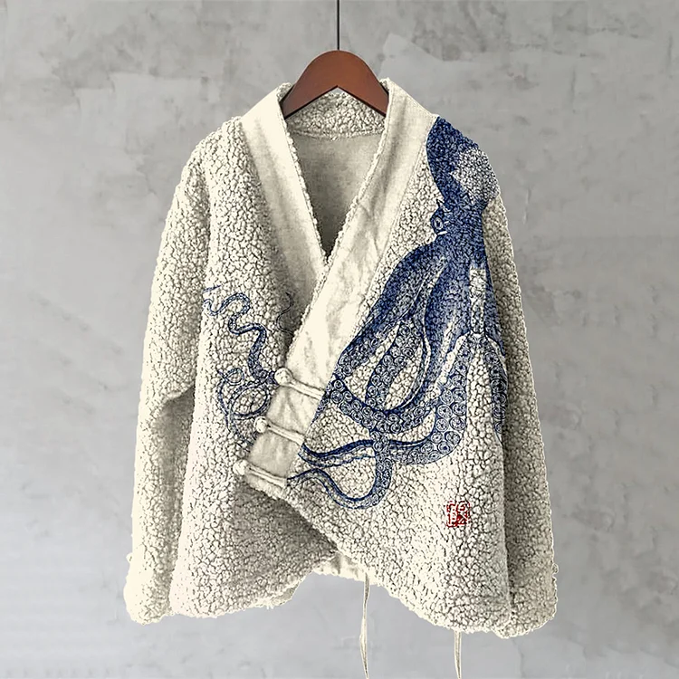 Vintage Japanese Art Octopus Pattern Women's Kimono Cardigan