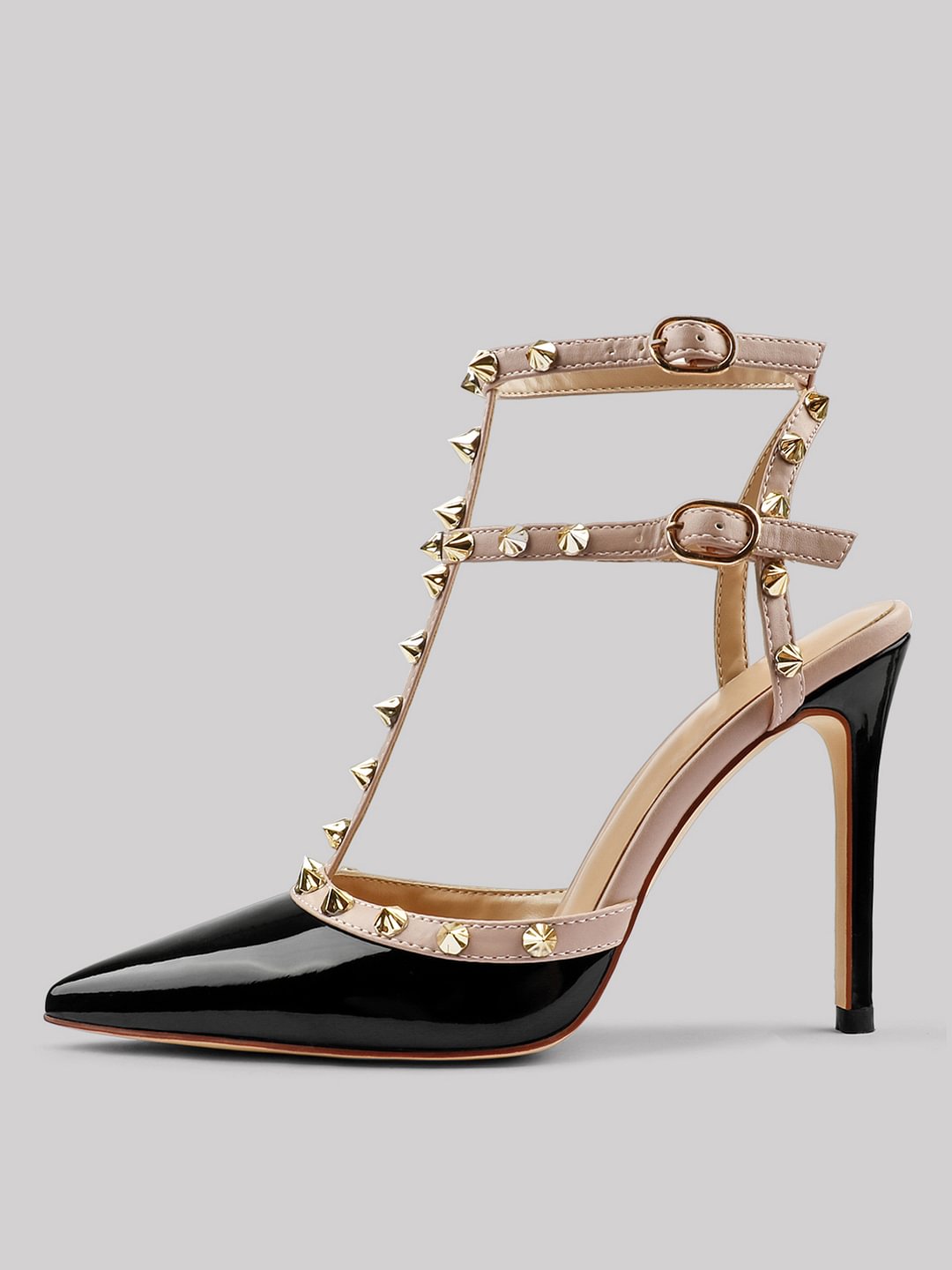 100mm Womens Pointed Toe Pumps Spike Rivets Ankle Strap Sandals