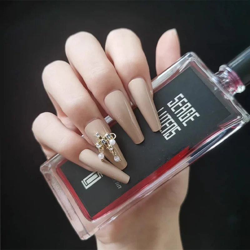 24pcs Fake long fingernail Ballet Nude color transparent Pink cloud Manicure patch press on nails with designs for girls sticker-Nail Inspo