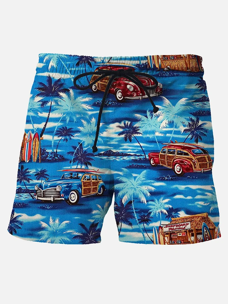 Men's Holiday Hawaiian Beach Shorts Palm Tree Wrinkle Free Quick Dry Pants