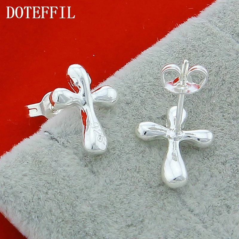 DOTEFFIL 925 Sterling Silver Cross Water Droplets/Raindrops Stud Earrings For Woman Jewelry