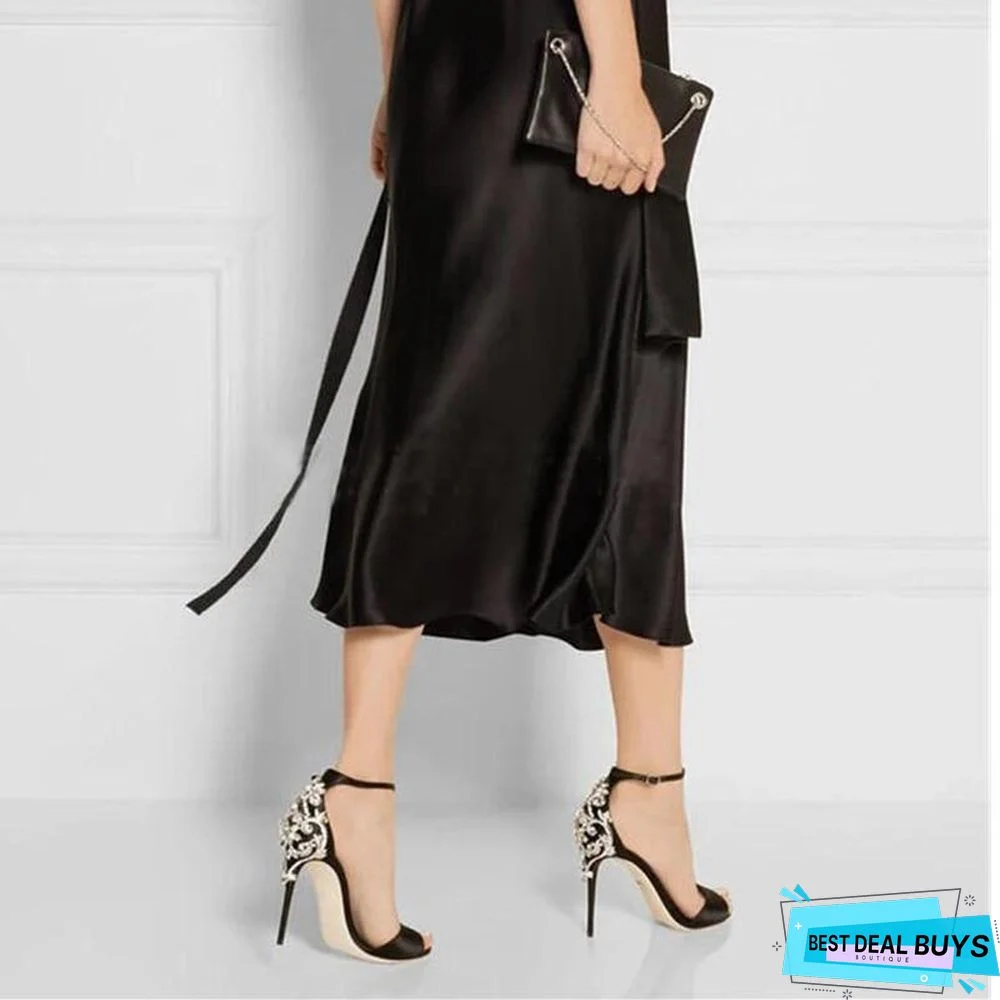 Women Rhinestone Stiletto Heeled Sandal Crystal Thin Heels Ankle Strap Shoes