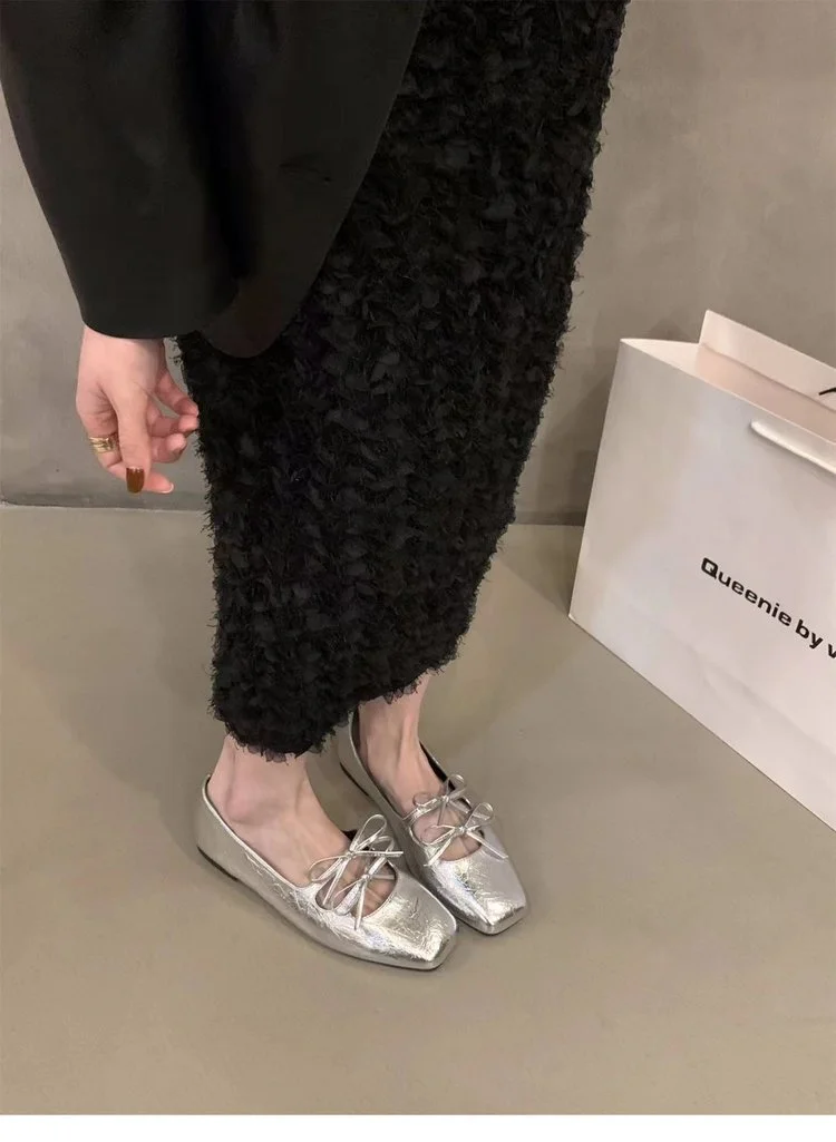 Yyvonne Bottom Spring And Autumn Square Head Silver Mary Jane Single Shoes Women's Shoes 2025 Spring French Small Red Gentle Casual Shoes