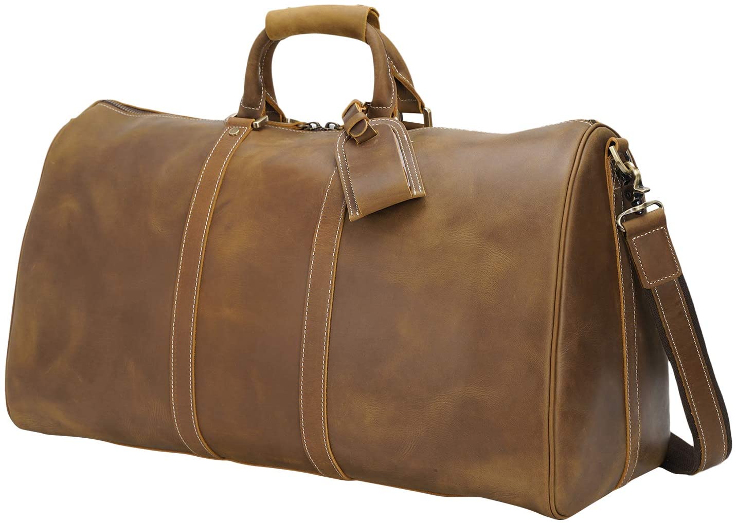 22 Inch Full Grain Leather Travel Duffel Weekender Bag Overnight Duffle Bag For Men