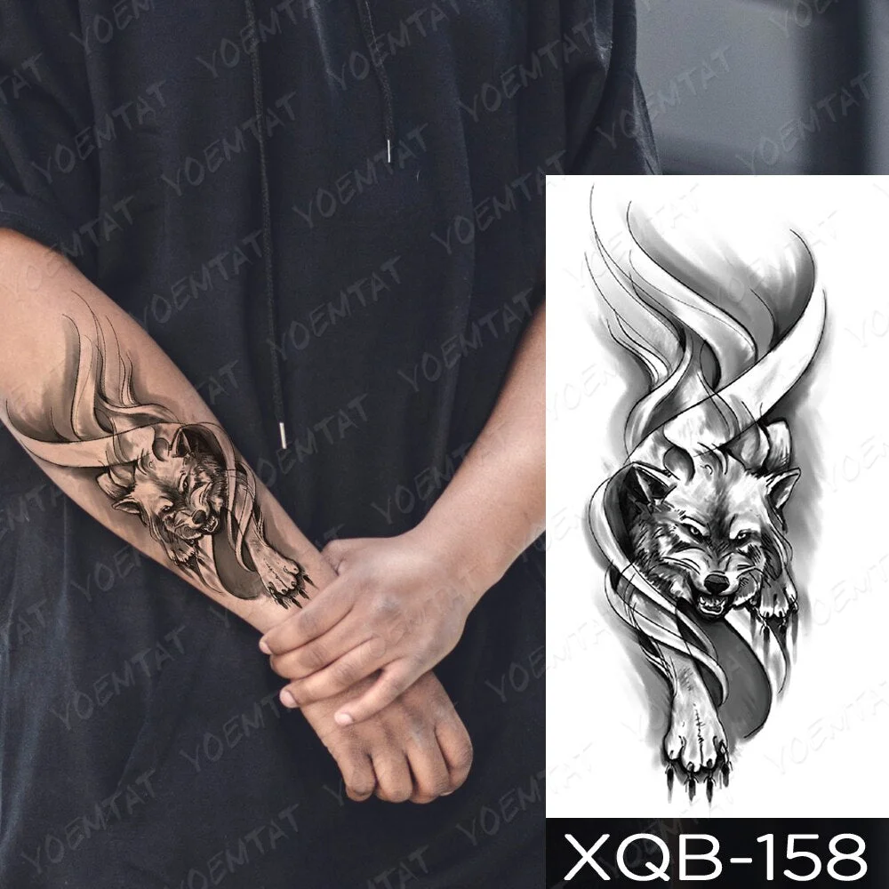 Waterproof Temporary Tattoo Sticker Wolf Tiger Compass Forest Tattoos Moon Bird Skull Body Art Arm Fake Sleeve Tatoo Women Men