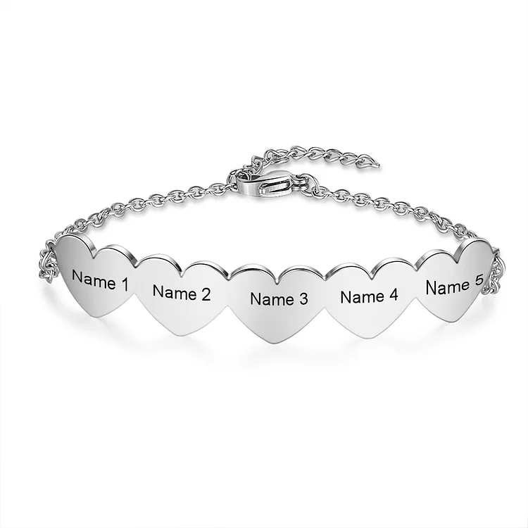 Pulsera de corazón con 5 nombres personalizados