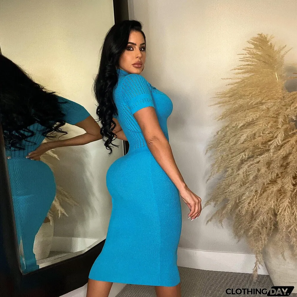 Plus Size Sexy Slim Fit Lapel Sweater Midi Dress