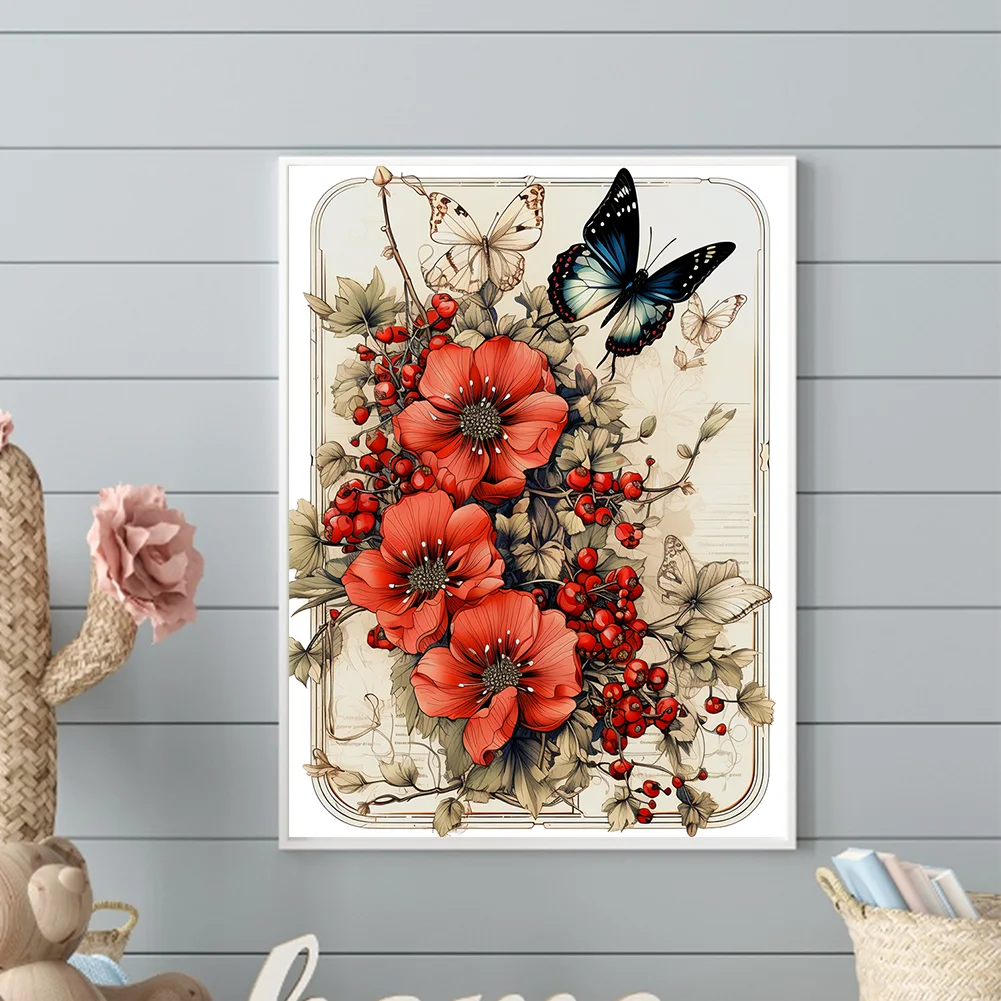 Diamond Painting - Full Round Drill - Vintage Saffron Butterfly(Canvas|30*40cm)