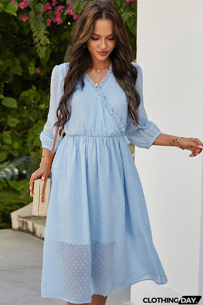 Light Sky Blue A-Line Mid Dress