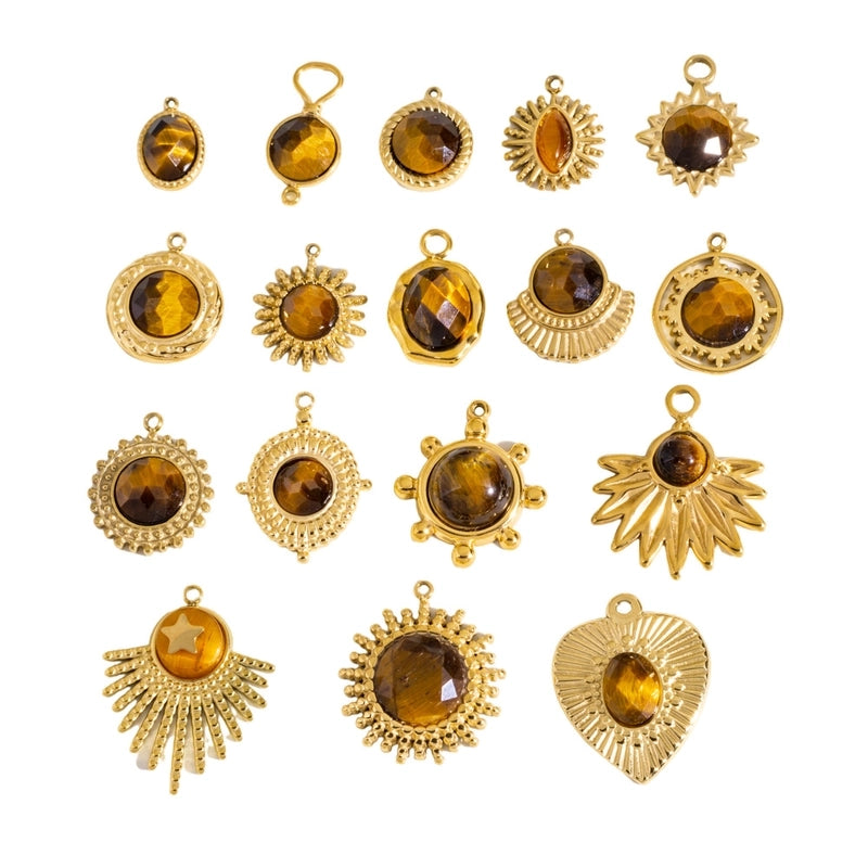 10 Pieces 304 Stainless Steel Natural Stone Geometric Round Heart Shape Pendant Jewelry Accessories4