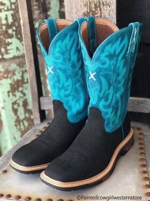 Women's Charcoal & Turquoise Lite Square Toe Work Boot