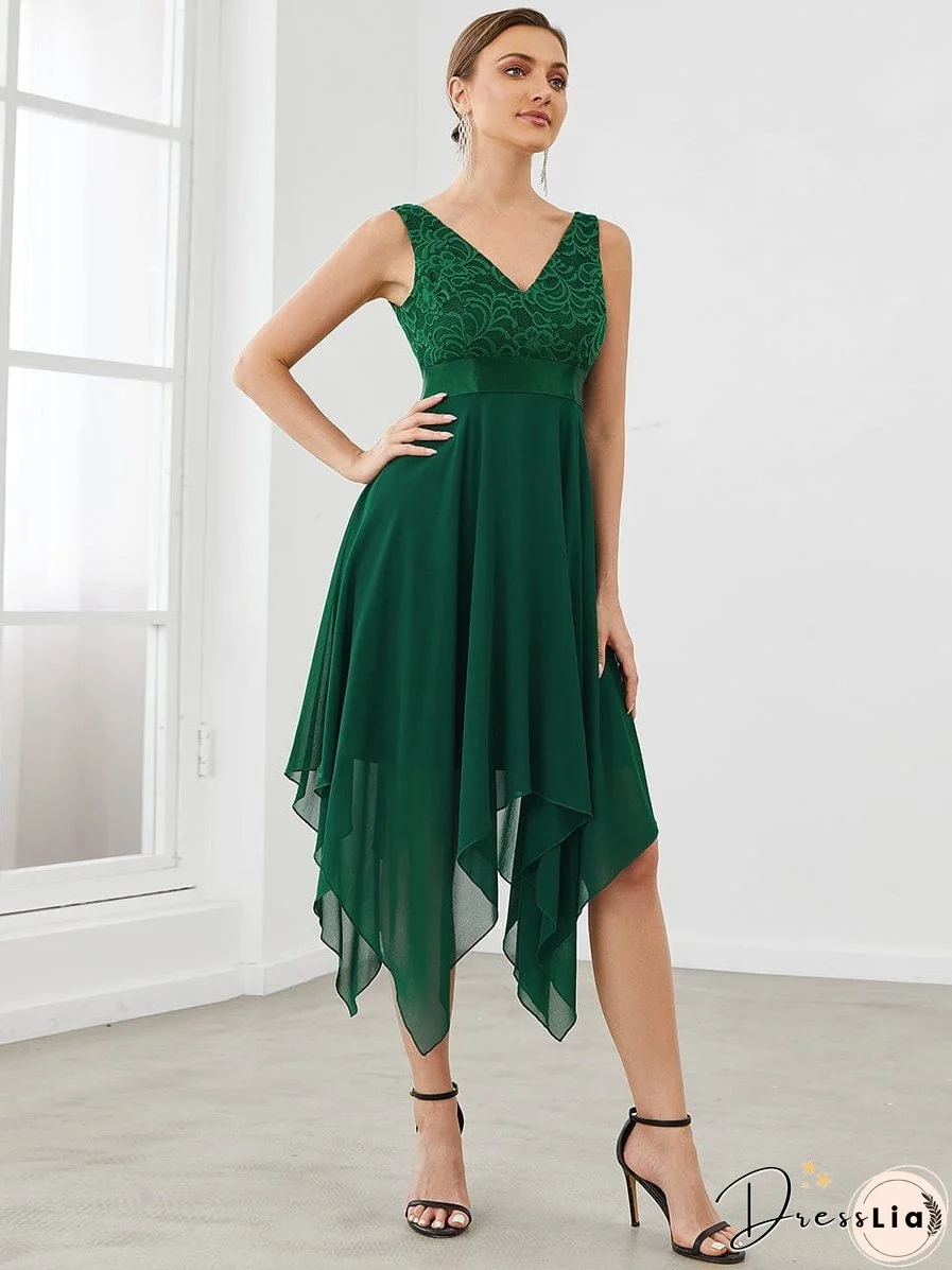 Captivating Deep V Neck A-line Sleeveless Dress with Asymmetrical Hem