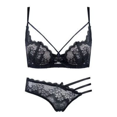 JYF Hot sale sexy hollow women underwear sets embroidery Deep V lace bra set padded sponge lingerie young girl bra brief sets