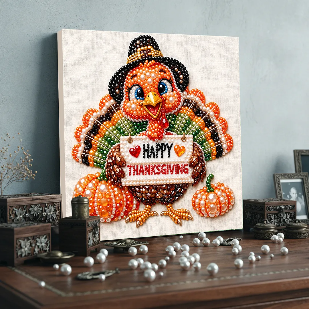 Framed Pearl Painting Kit Thanksgiving Wall Art 7.87x7.87in