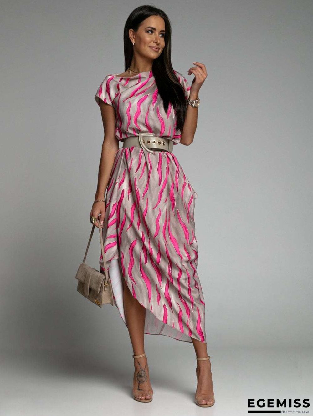 Fashion Women's Dress Personalized Street Print Off Shoulder Asymmetric Dress | EGEMISS