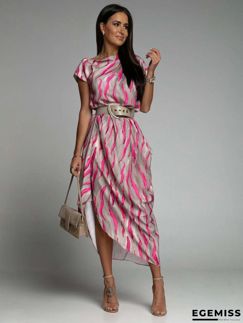 Fashion Women's Dress Personalized Street Print Off Shoulder Asymmetric Dress | EGEMISS