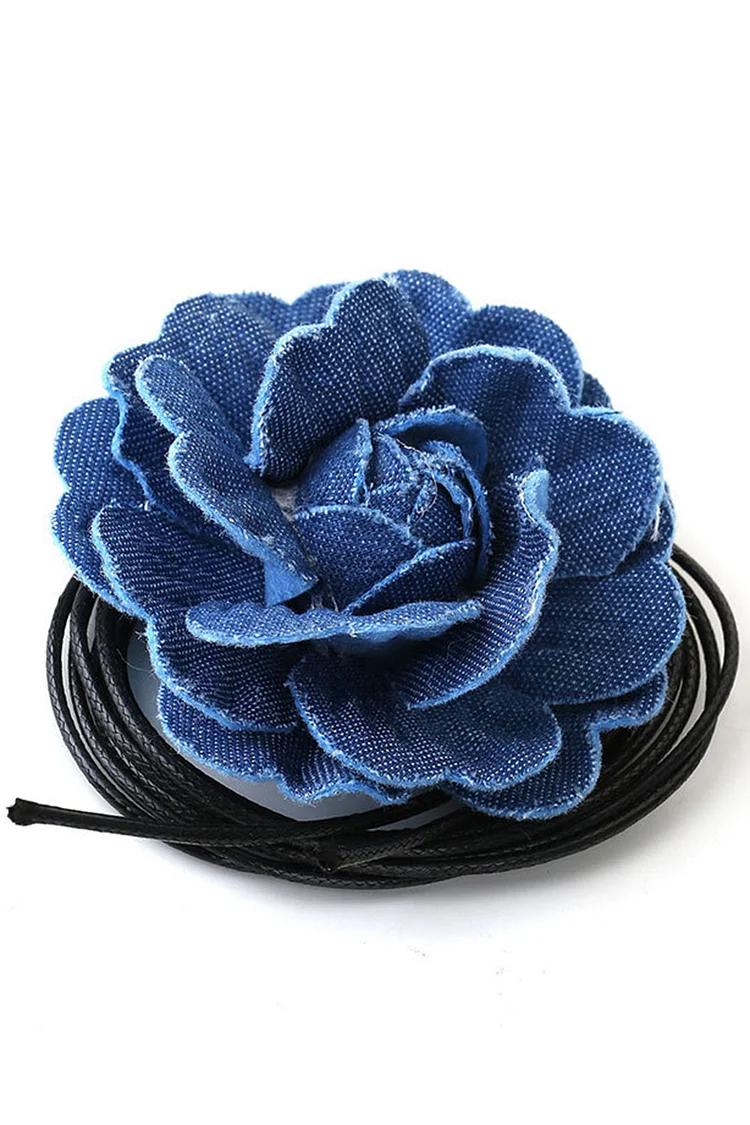 Fashion Blue Denim 3D Flower Earrings Necklace Jewelry Set