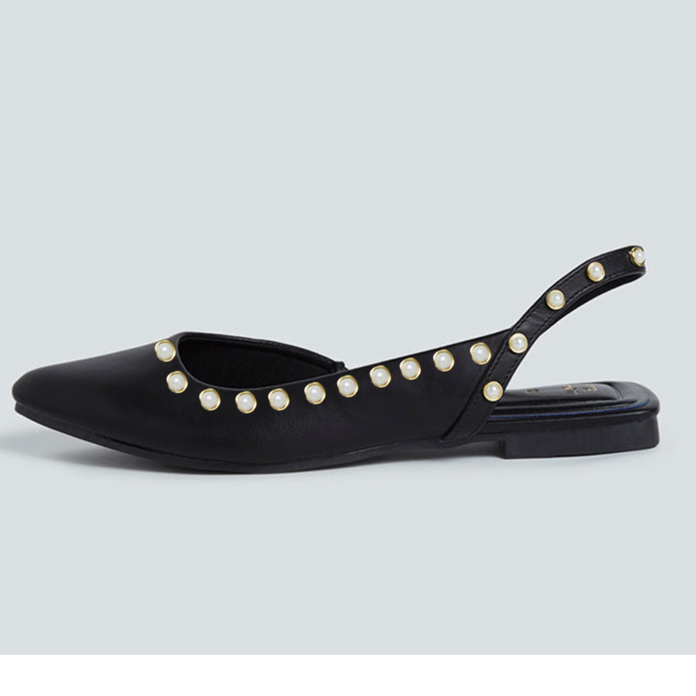 Black Closed Toe Flat Studded Pumps Nicepairs