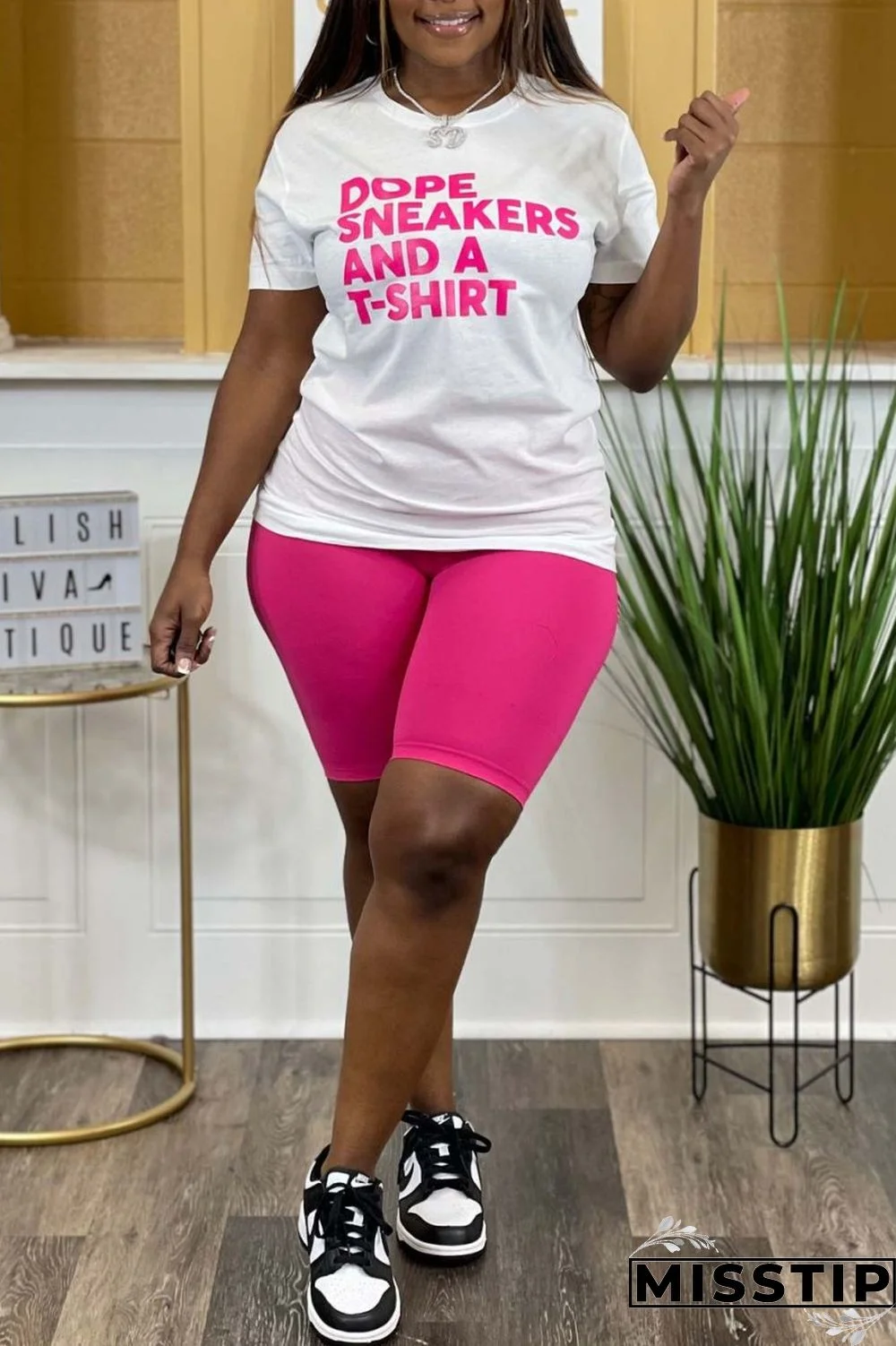 Black Rose Red Casual Letter Print Basic O Neck Plus Size Two Pieces