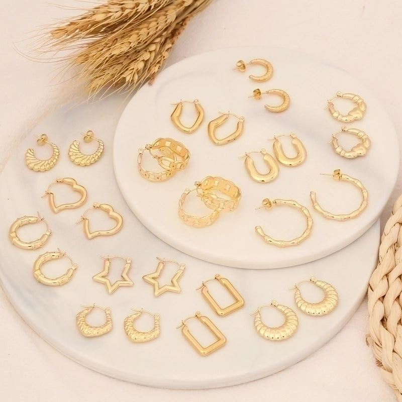 Star Heart Shape 304 Stainless Steel 18K Gold Plated Stainless Steel Earrings