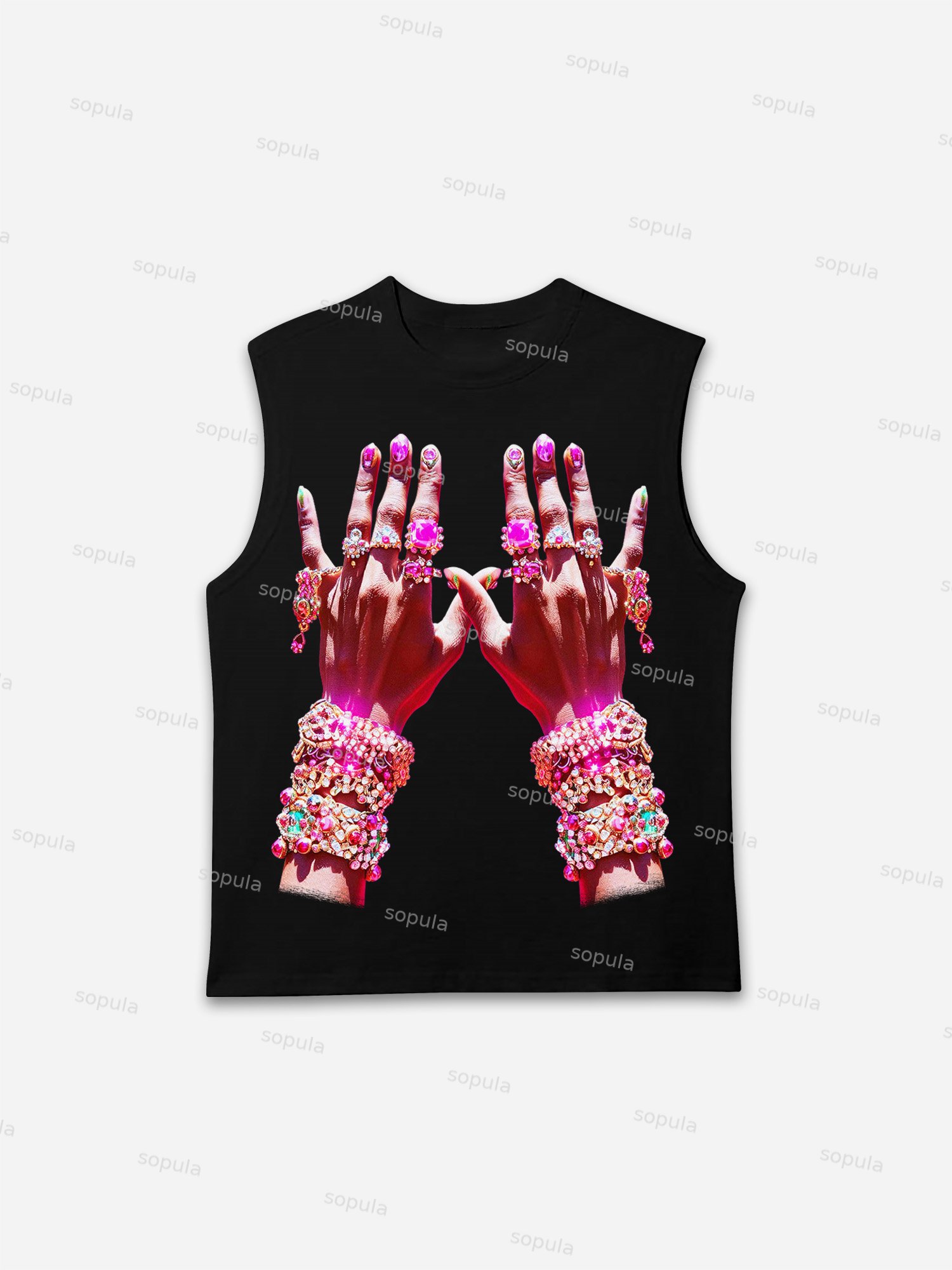 Diamond Decorated Hands Print Tank Top - Sopula｜Premium Graphic Tees & Graphic Clothing