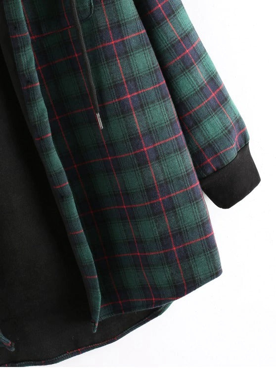 Plaid Button Up Pocket Hooded Coat
