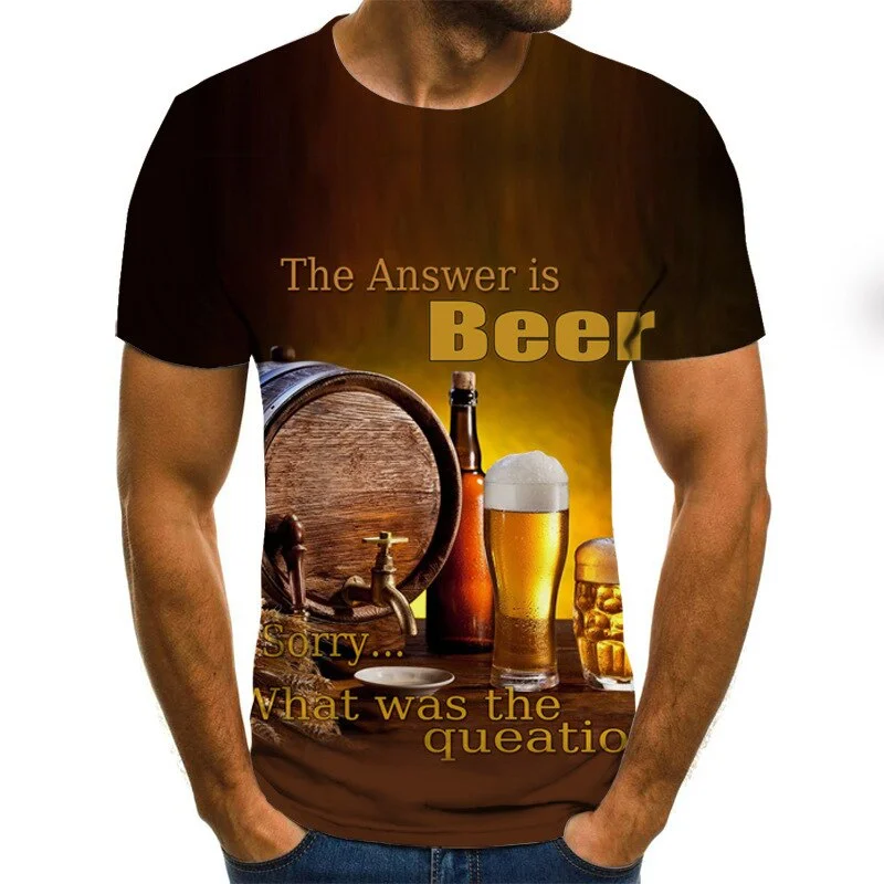 Beer Printed Men T-shirt Summer Funny Soda Cola 3D Print Tees Shirt Novelty  O-neck Short Sleeve Male Tops Tshirt Plus Size