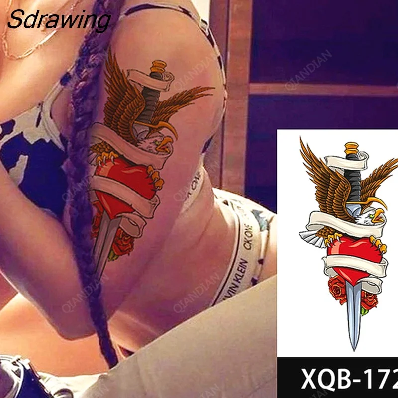 Sdrawing Wolf Flower Rose Bouquet Camellia Women Lady Waterproof Temporary Tattoos Fake Stickers Arm Forearm Cool Art Sexy Black