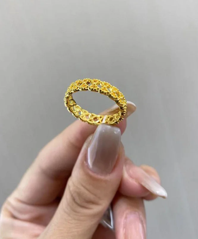 Simple Gold Sterling Silver Overgild Lace Hollow Out Rings