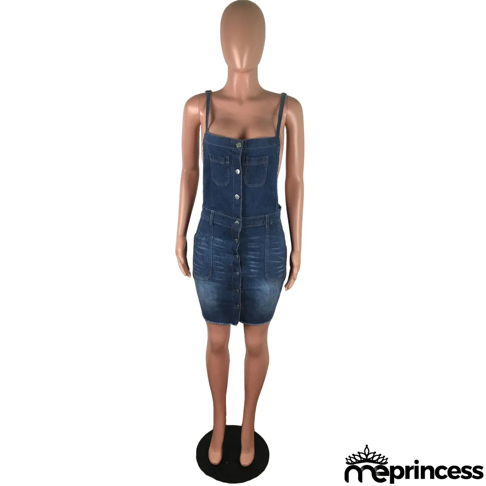 Summer Blue Mini Suspender Denim Skirt