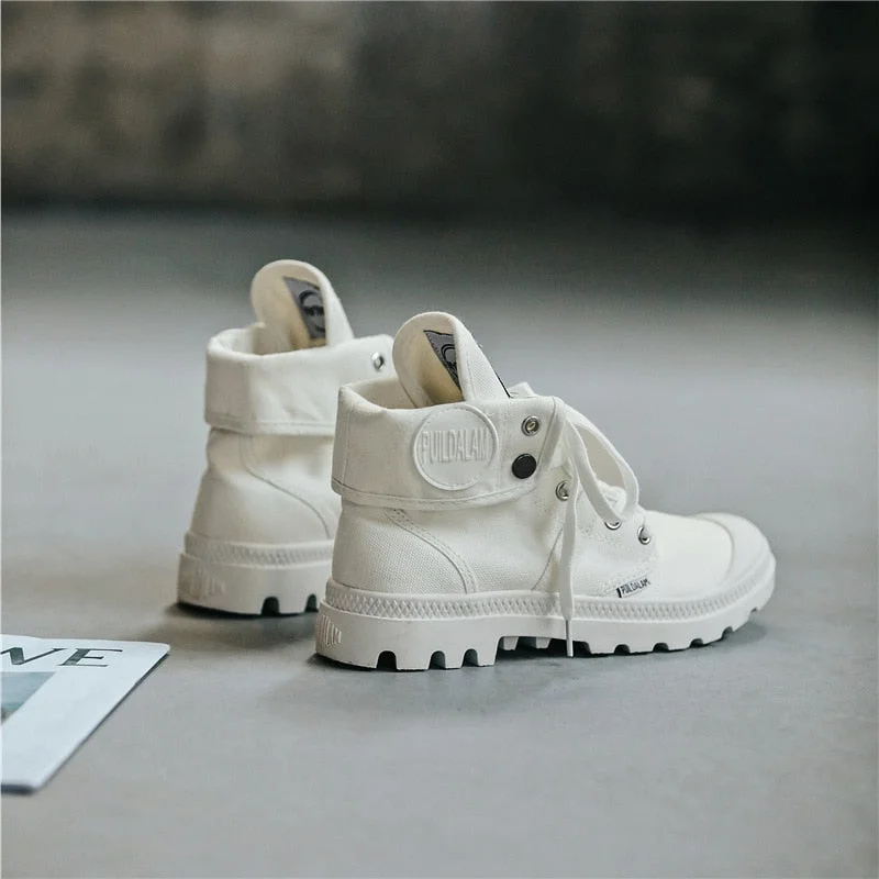 2021 Autumn winter canvas shoes British style Martin boots women's lace-up thick-soled flip-up women's shoes