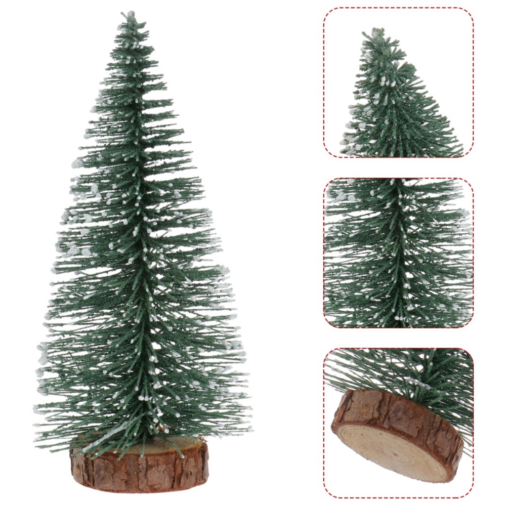 Tegooe Mini Faux Pine Tree with Wood Base - Snow Flocked Christmas Tabletop Decoration