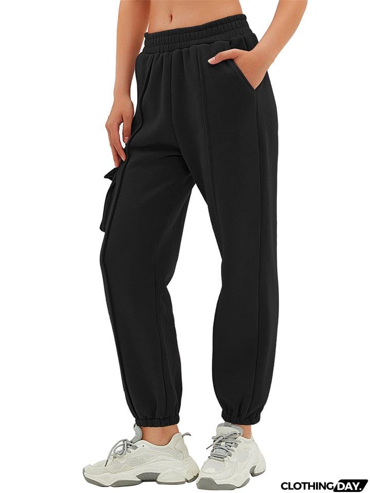 Ladies New Ankle-tied Flap Pocket Cargo Sweatpants