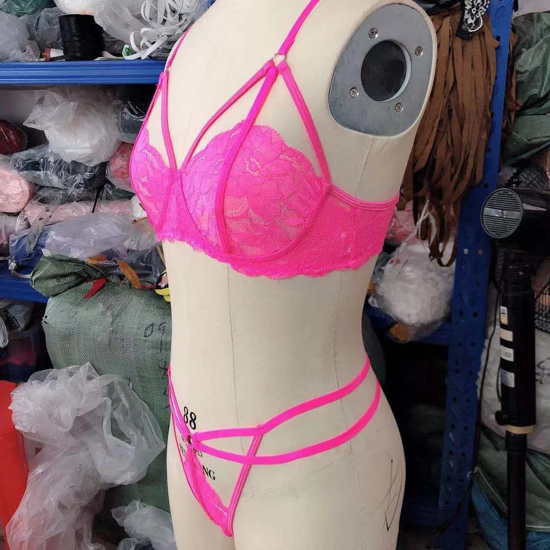 Billionm Neon Green Lingerie Underwear Women Lace Set Hollow Out Bra Panties Thong 2 Pieces Sexy Nightwear Erotic Costumes Intimate Suit