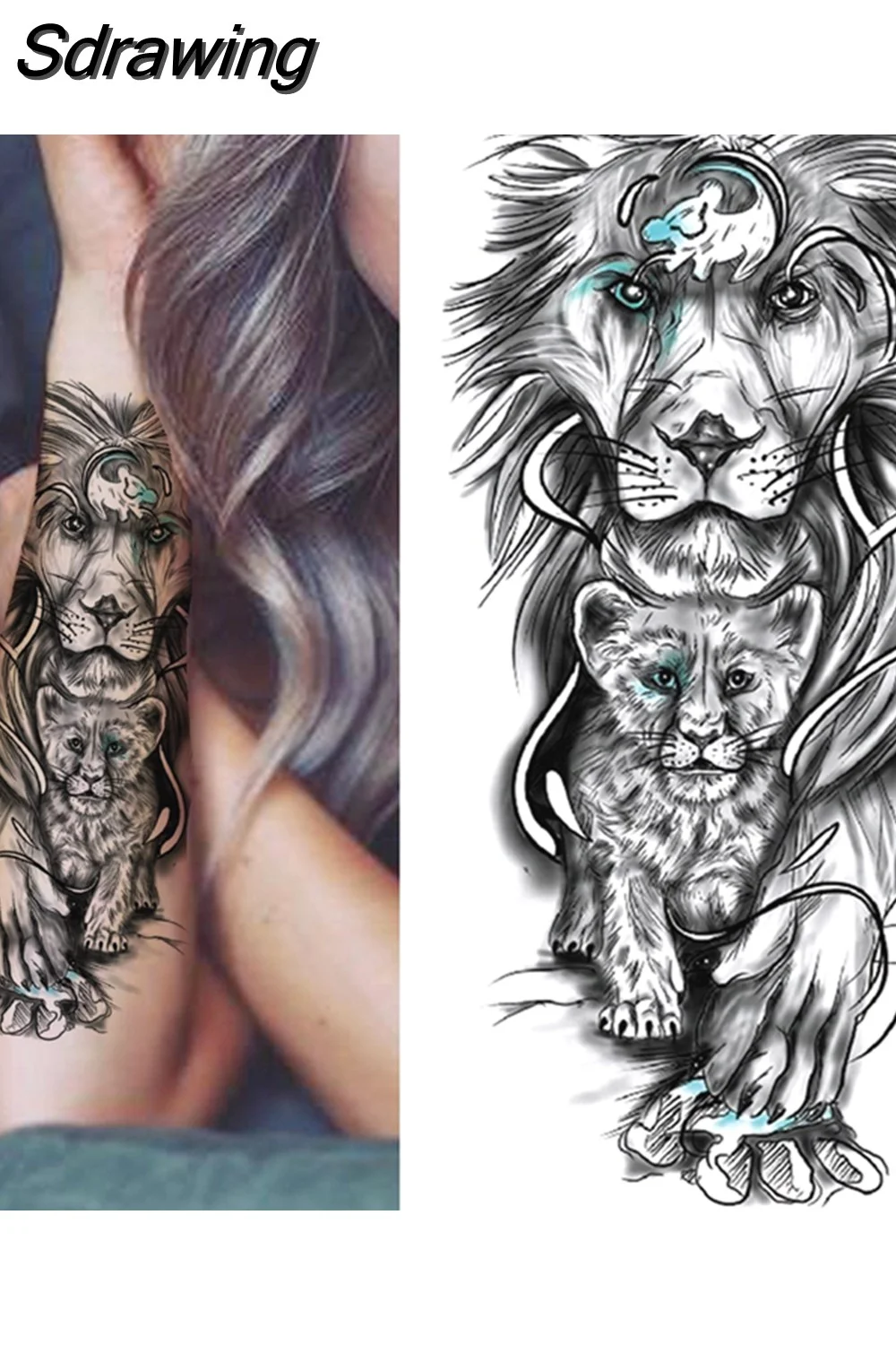 Sdrawing Tiger Temporary Tattoos For Men Women Kids Lion Skull Cross Tattoo Sticker Black Compass Skeleton Tatoos Leg Thigh 1103 715-0