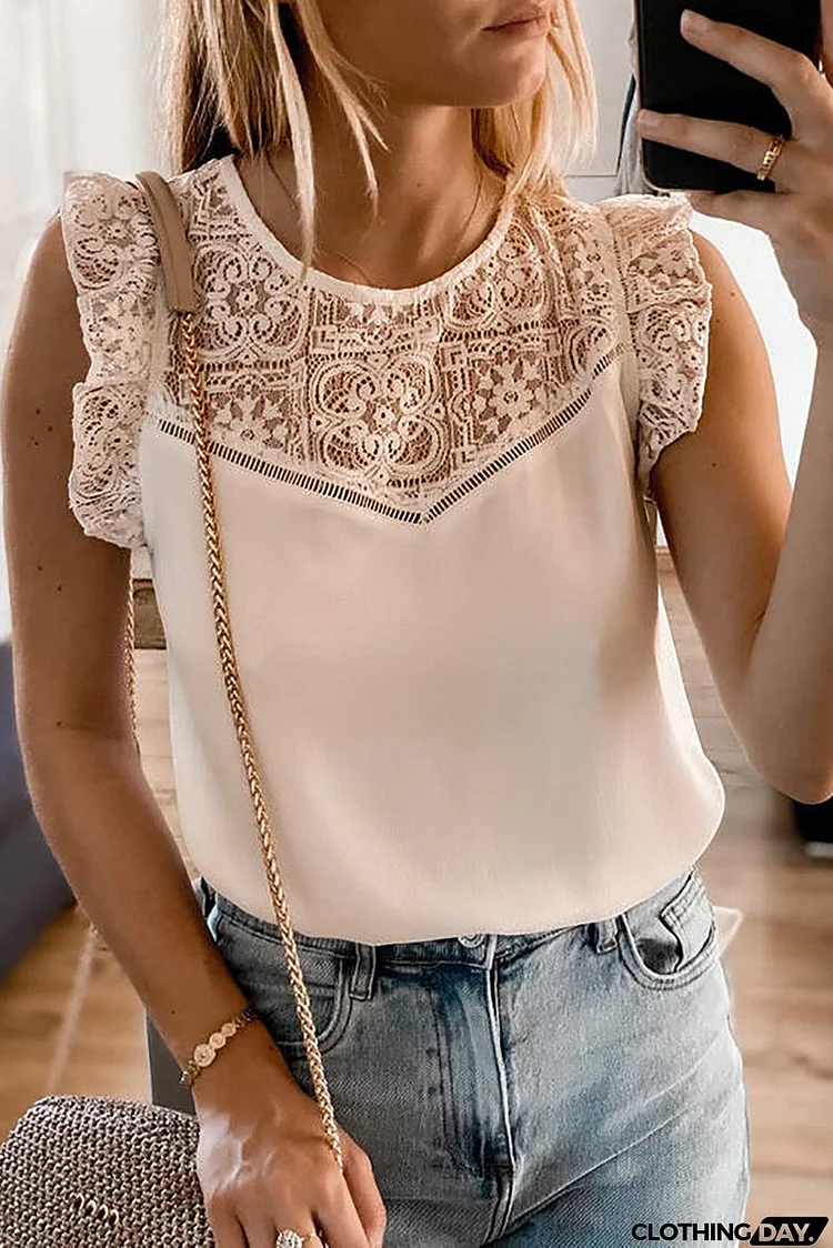 Lace Yoke Crepe Tank