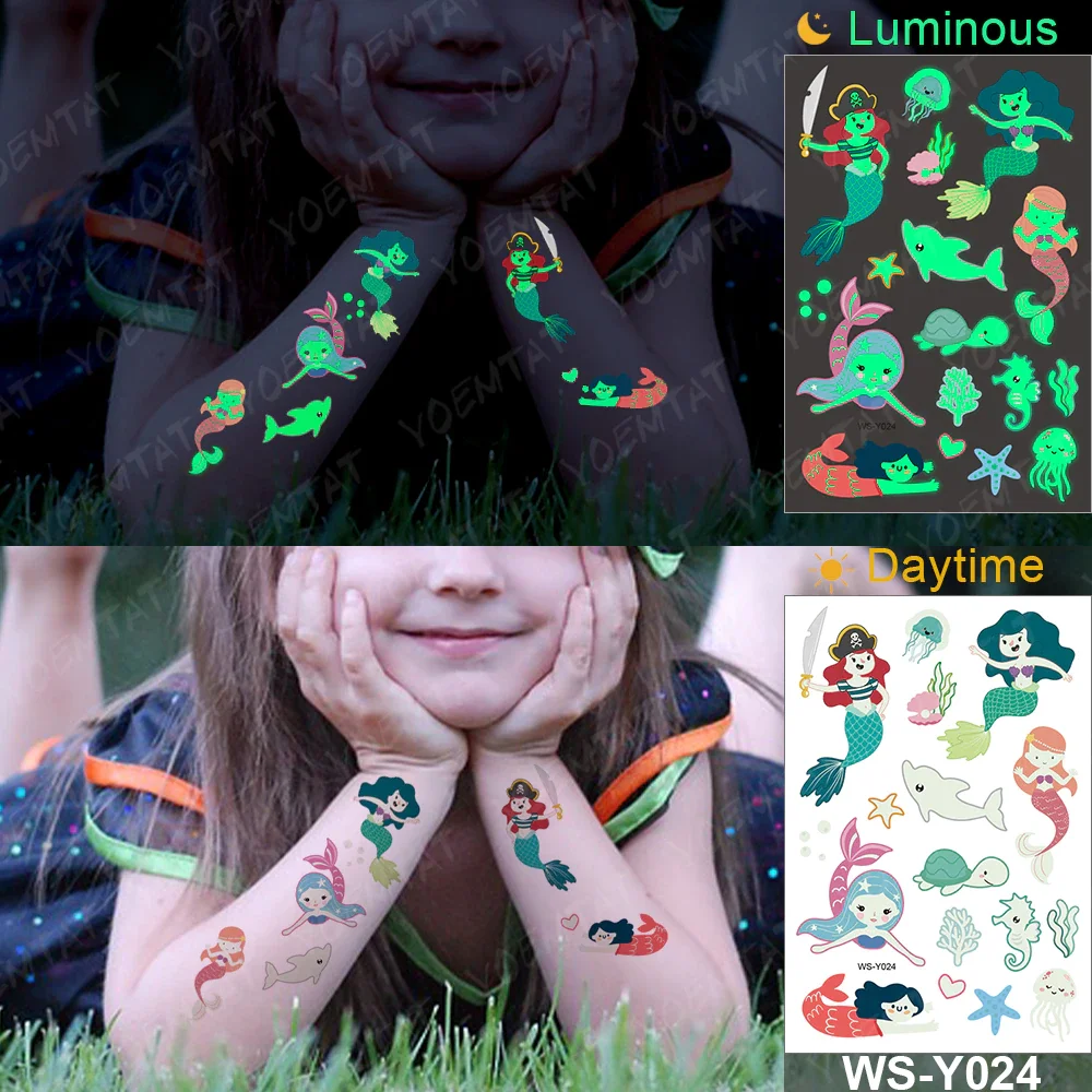 Sdrawing Temporary Tattoo Sticker Glowing Panda Fox Tiger Cute Animal Luminous Children Tatoo Kid Body Arm Glitter Fake Tatto