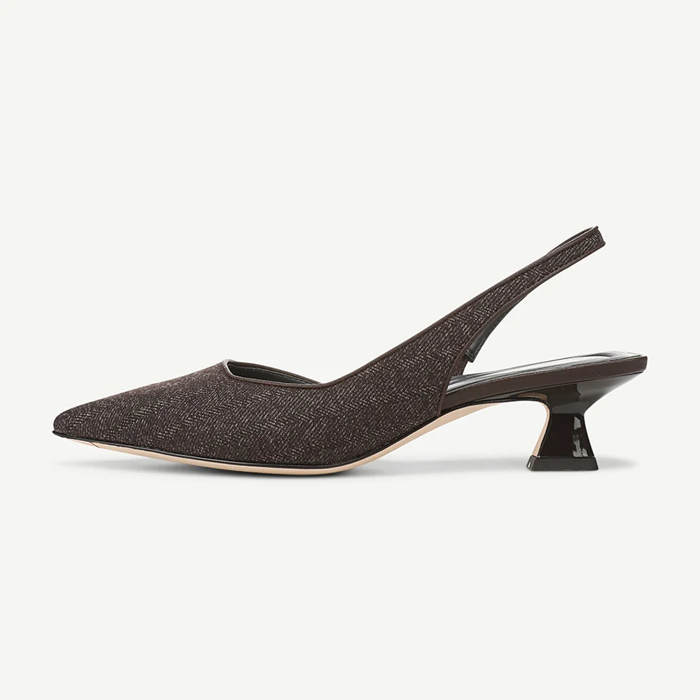 Elegant Chocolate Brown Fabric Slingback Low Heel Pumps for Women