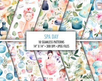 Spa Day Watercolor Digital Paper - Set of 10 Seamless Repeating ...